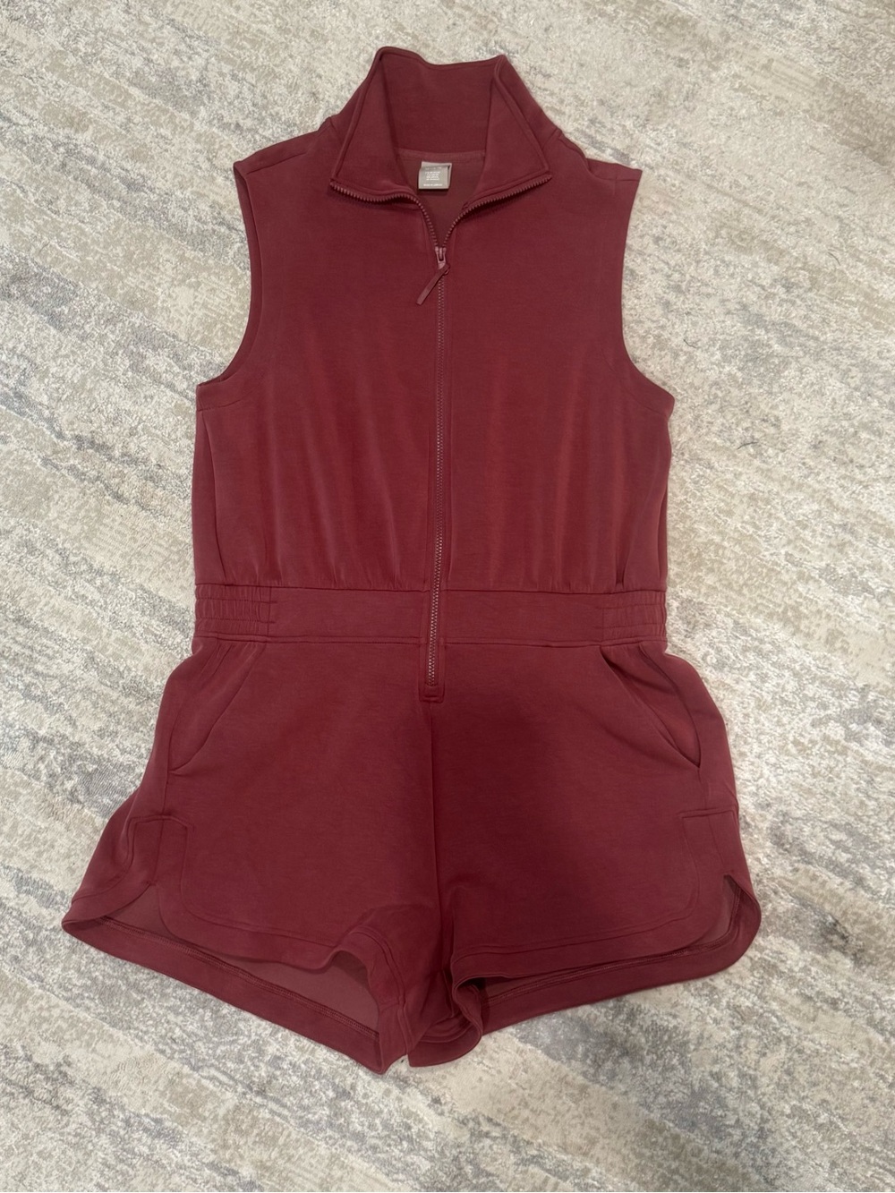 Avia Sleeveless Zip-Front Burgundy Romper